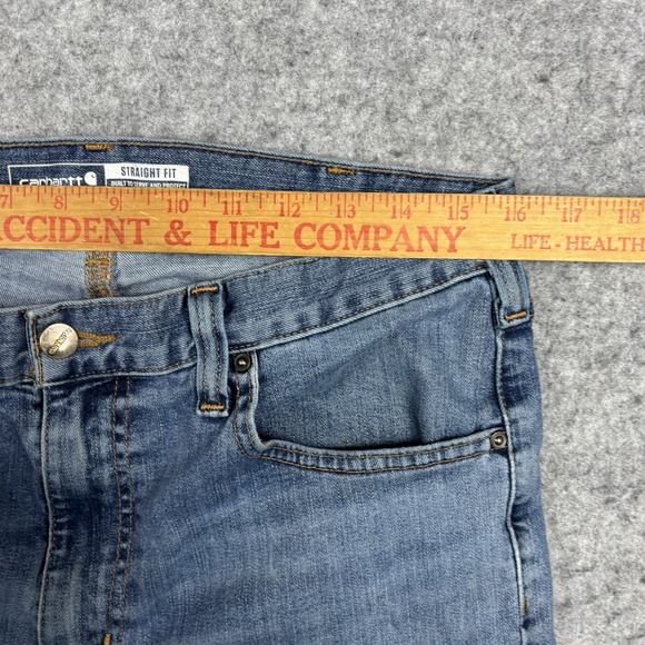 Carhartt Straight Fit Jeans Mens 34x34 Blue Denim Workwear Rugged Flex - Picture 8 of 12